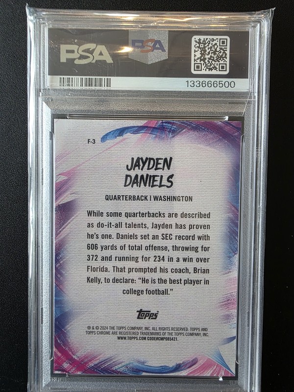 2024 Jayden Daniels Topps Finesse Pink Refractor PSA 9 🔥🔥🔥🔥🔥 view 2