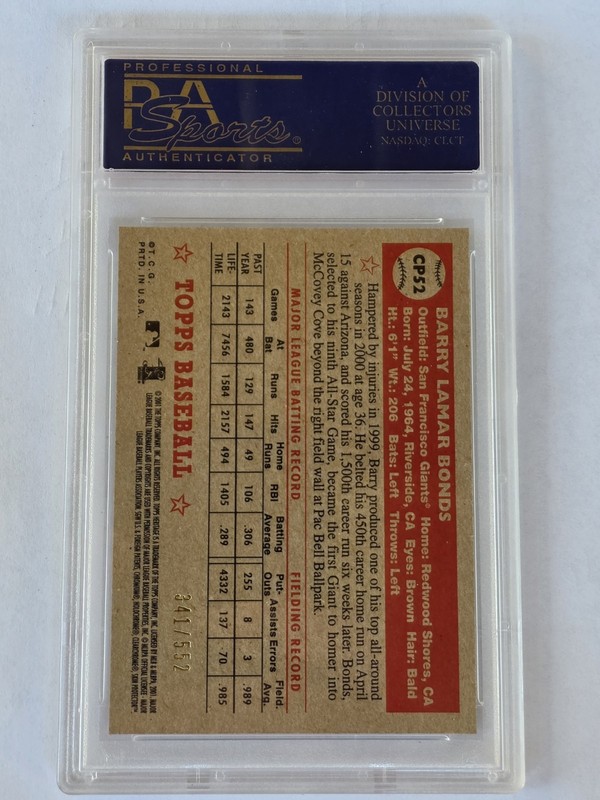 2001 Topps Heritage Chrome Barry Bonds #CP52 PSA 10 GEM MT Serial 341/552 Giants view 2