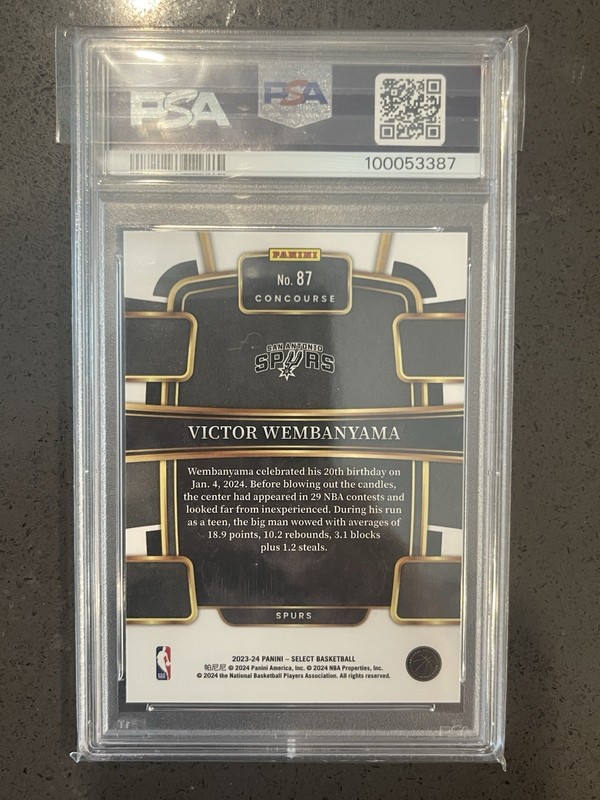 2023-24 Panini Select - Concourse Victor Wembanyama #87 Blue (RC) PSA 10 view 2