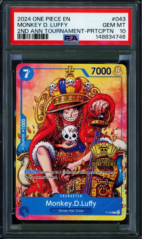 Monkey D Luffy - P-043 - PSA 10 - 2nd Anniversary - English - One Piece - 149-37