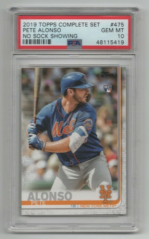 2019 Topps Complete  No Sock Showing * Rookie Card * Pete Alonso * #475 * PSA 10