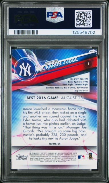 2017 BOWMAN'S BEST #1 AARON JUDGE REFRACTOR PSA 8 8702 view 2