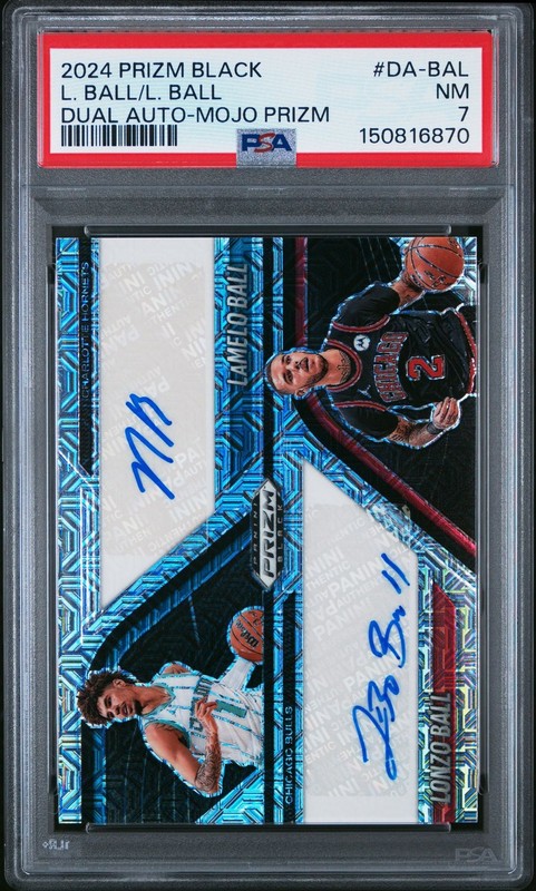 2024 PANINI PRIZM BLACK DUAL AUTO LONZO BALL LaMELO BALL MOJO /25 PSA 7 6870
