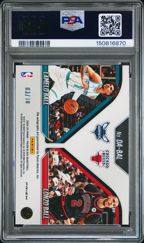 2024 PANINI PRIZM BLACK DUAL AUTO LONZO BALL LaMELO BALL MOJO /25 PSA 7 6870 view 2