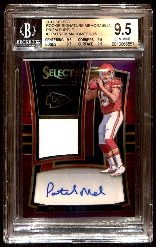 2017 Select Rookie Patch Auto Purple Prizm RPA 2/15 Patrick Mahomes BGS 9.5 ES6