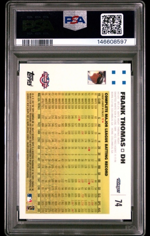 2007 TOPPS OPENING DAY #74 FRANK THOMAS WHITE SOX HOF PSA 10 GEM MINT view 2