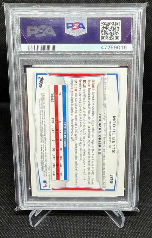 2014 Bowman - Mookie Betts Prospects #BP109 (RC) Rookie - PSA 9 view 2
