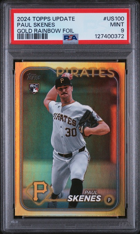 2024 Topps Update Gold Rainbow Foil #US100 Paul Skenes RC Rookie Mint PSA 9