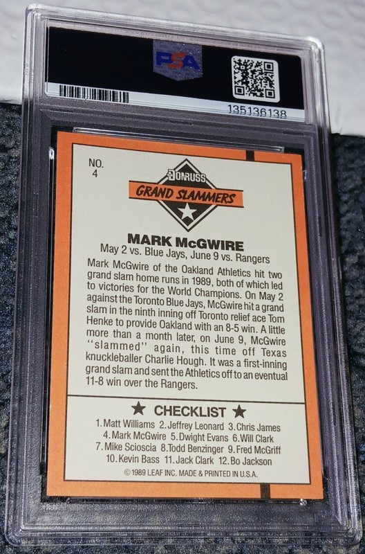 1990 DONRUSS GRAND SLAMMERS #4 MARK MCGWIRE ATHLETICS PSA 10 GEM MINT view 2