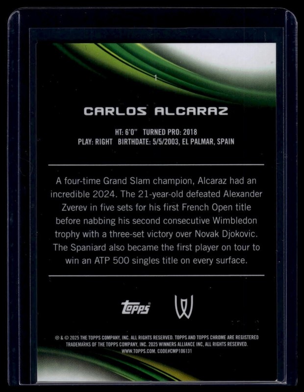 2025 Topps Chrome Sapphire Edition #1 Carlos Alcaraz Orange Sapphire view 2