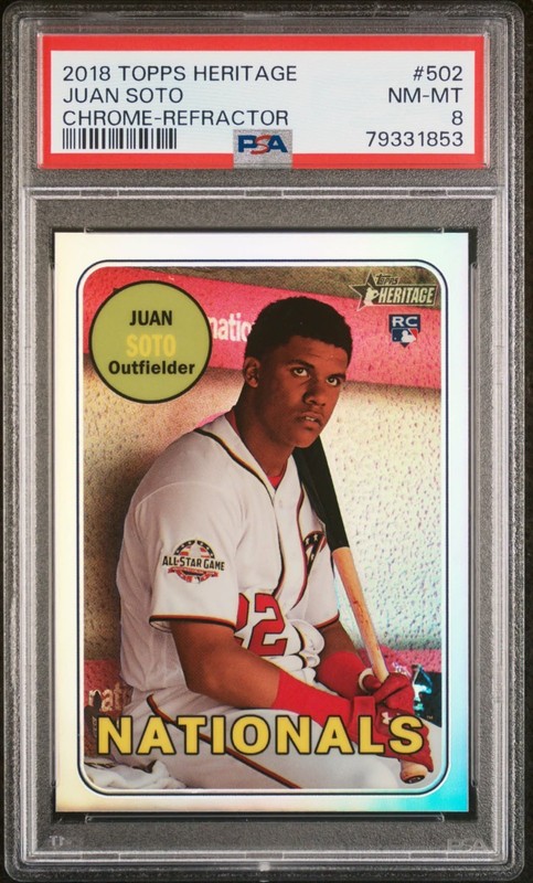 2018 TOPPS HERITAGE #502 JUAN SOTO CHROME-REFRACTOR /569 PSA 8
