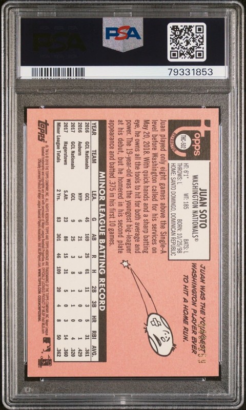 2018 TOPPS HERITAGE #502 JUAN SOTO CHROME-REFRACTOR /569 PSA 8 view 2