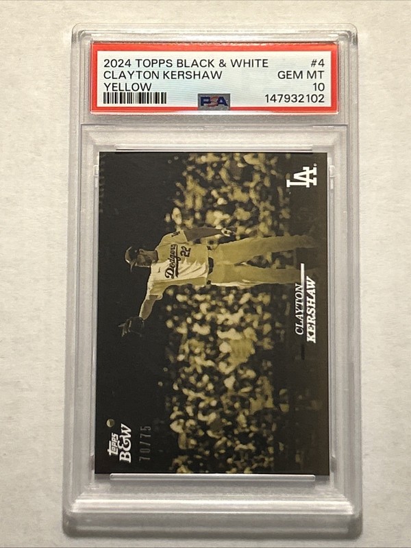 2024 Topps Black & White #4 Yellow /75 Clayton Kershaw PSA 10