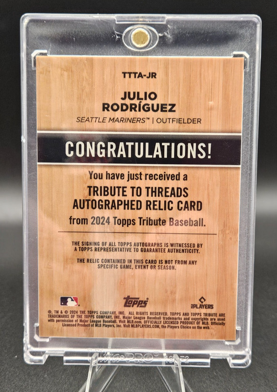 2024 Topps Tribute Baseball Julio Rodriguez #TTTA-JR Game Used Jersey Auto /99 view 2
