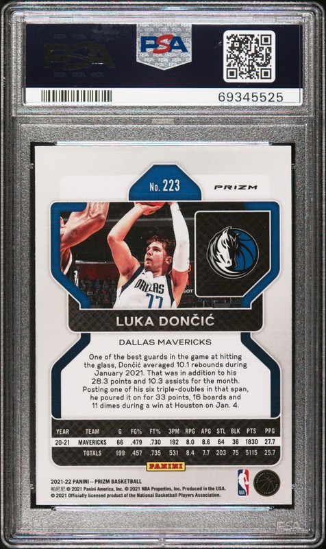 Luka Doncic 2021-22 Panini Prizm Purple Wave #223 PSA 10 view 2