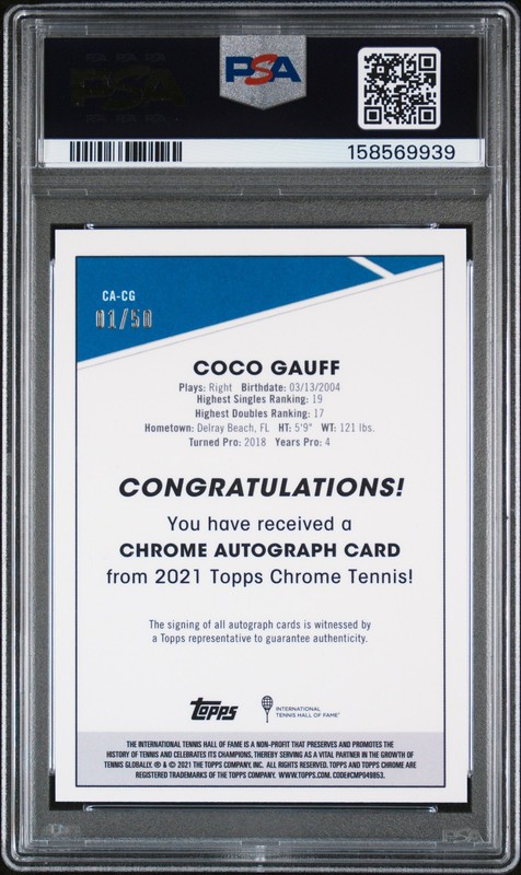 2021 Topps Chrome #CA-CG Coco Gauff Chrome Autographs PSA 9 view 2