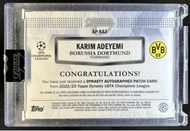 2022-23 Topps Dynasty UEFA Karim Adeyemi Patch Auto Autograph #/10 Dortmund view 2
