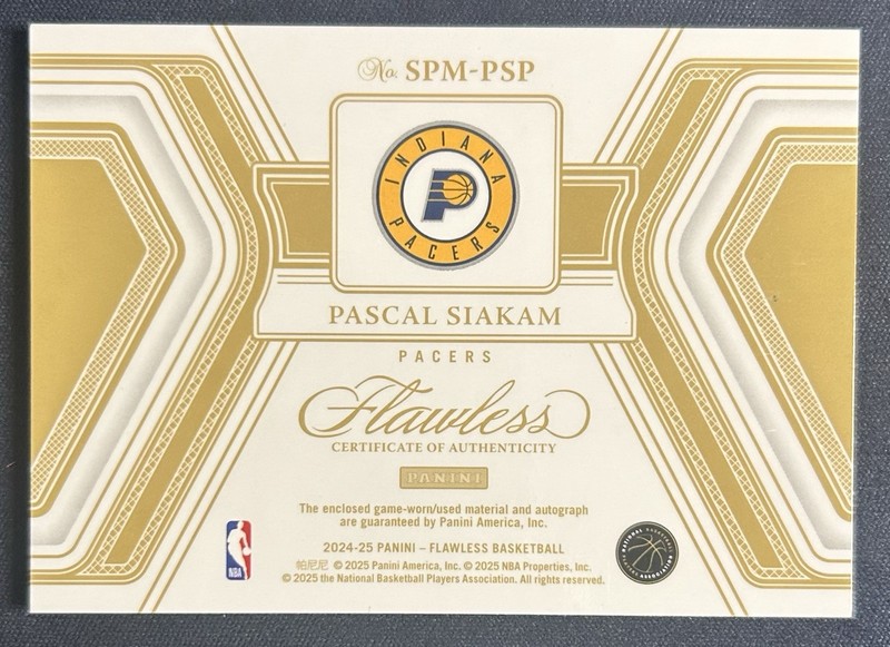 Pascal Siakam 2024-25 Flawless Prime Materials Amethyst Patch Auto /3 #SPM-PSP view 2