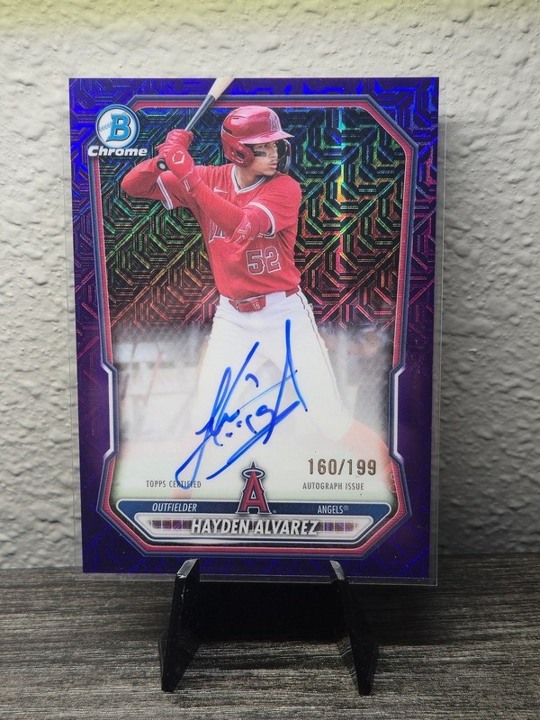 2026 Bowman Chrome Hayden Alvarez Purple Mojo Auto /199 Angels Prospect