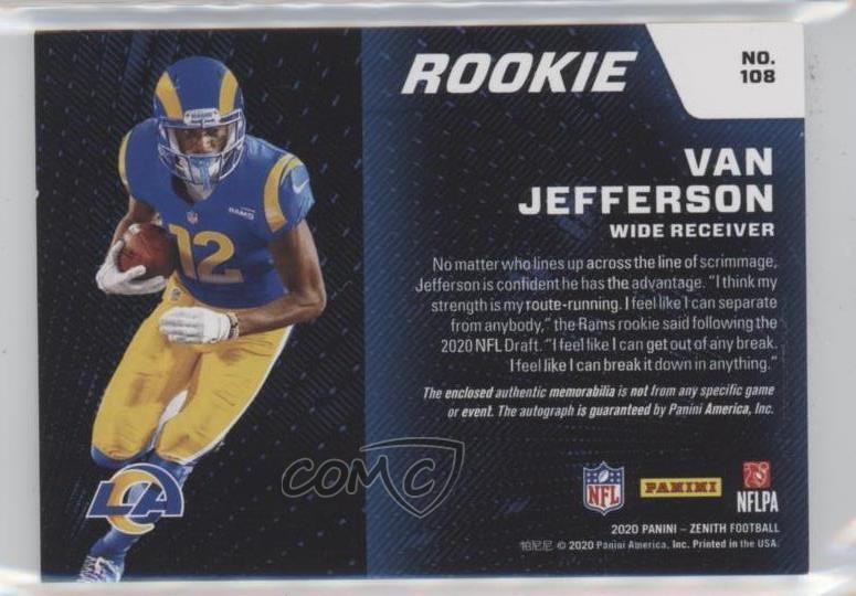 2020 Panini Zenith 98/99 Van Jefferson #108 RPA Rookie Patch Auto RC 0ld5 view 2