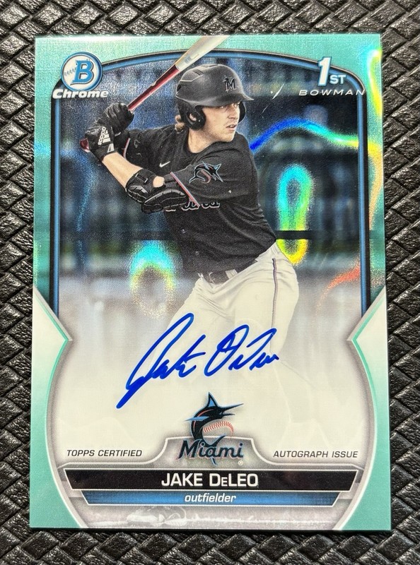 JAKE DELEO 2023 Bowman Chrome Aqua Ray Wave 1st Refractor Auto /199 Marlins RC