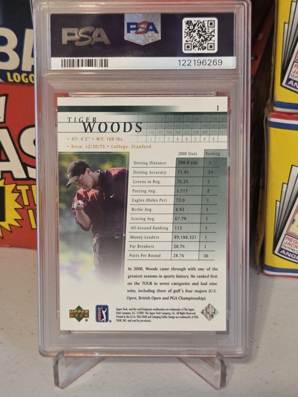 Tiger Woods RC 2001 Upper Deck ROOKIE Card #1 Graded PSA 9 MINT Iconic  view 2