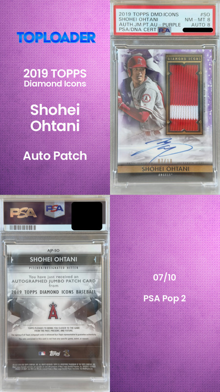 2019 Topps Diamond Icons - Shohei Ohtani - Purple - 07/10 - Patch/Auto - PSA 8 view 1
