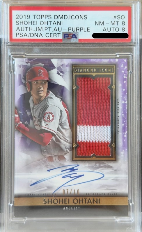 2019 Topps Diamond Icons - Shohei Ohtani - Purple - 07/10 - Patch/Auto - PSA 8 view 2