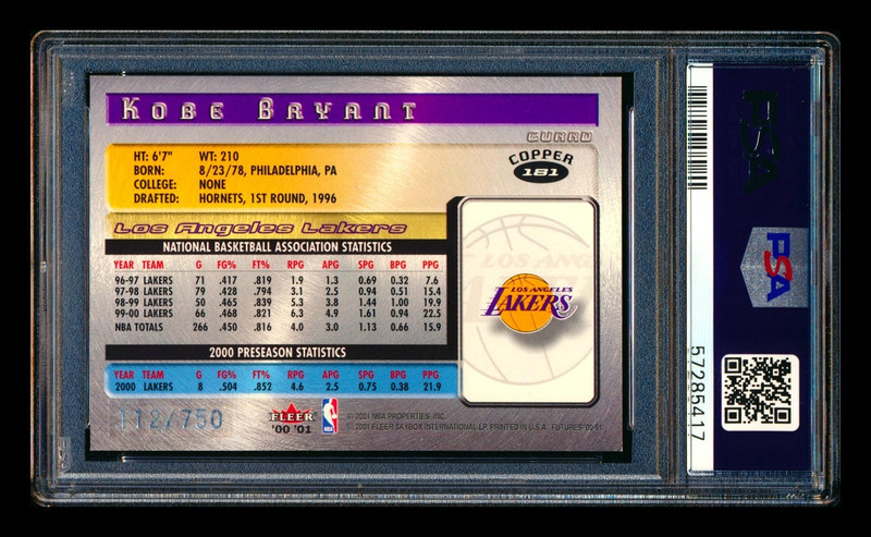 2000-01 FLEER FUTURES #181 KOBE BRYANT COPPER PARALLEL LAKERS #112/750 PSA 8! view 2