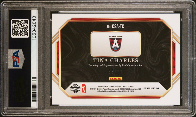 2024 Panini Select WNBA Courtside Action Red Prizm Tina Charles Auto /99 PSA 10 view 2