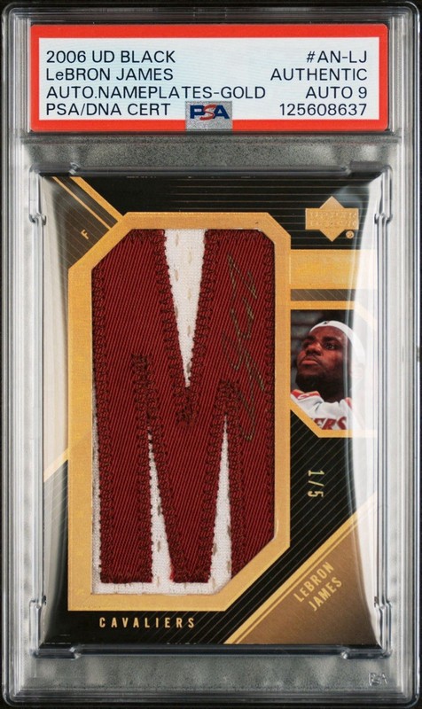 2006-07 Upper Deck Black LeBron James #AN-LJ Auto Nameplates Gold /5 PSA view 2