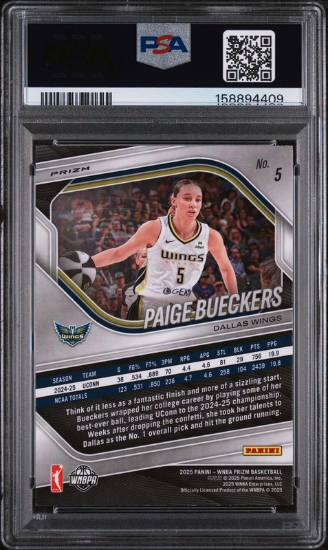 2025 Panini Prizm Wnba #5 Paige Bueckers Blue Velocity PSA 9 Rookie RC MINT view 2