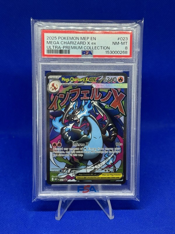 2025 POKEMON MEP EN-ME BLACK STAR PROMO #023 MEGA CHARIZARD X EX UPC PSA 8