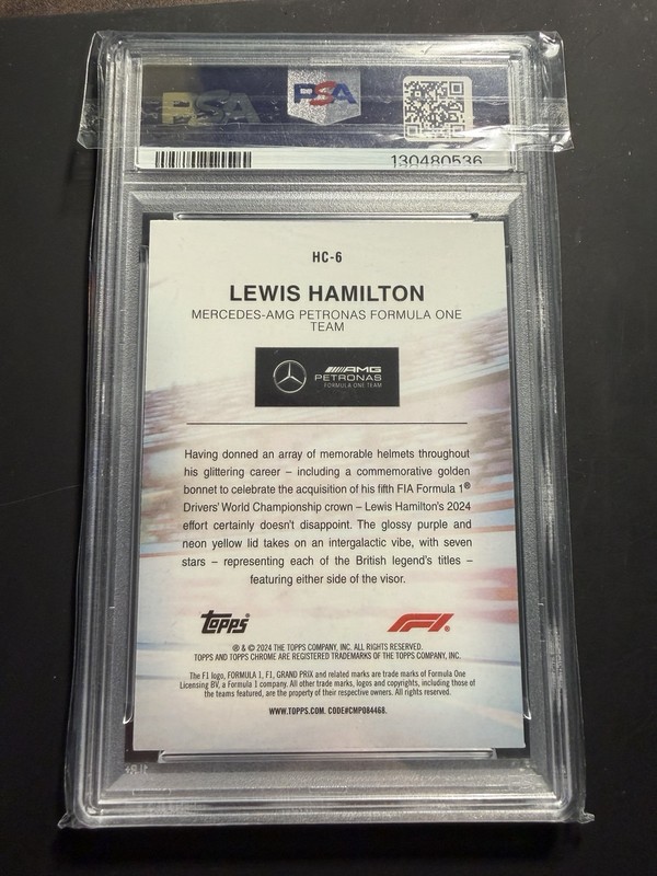2024 TOPPS CHROME FORMULA 1 HELMET COLLECTION #HC6 LEWIS HAMILTON PSA 9 view 2