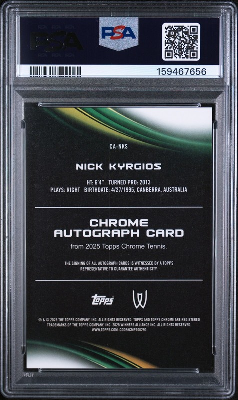 2025 Topps Chrome #CA-NKS Nick Kyrgios Chrome Autographs Black PSA 9 #/10 view 2