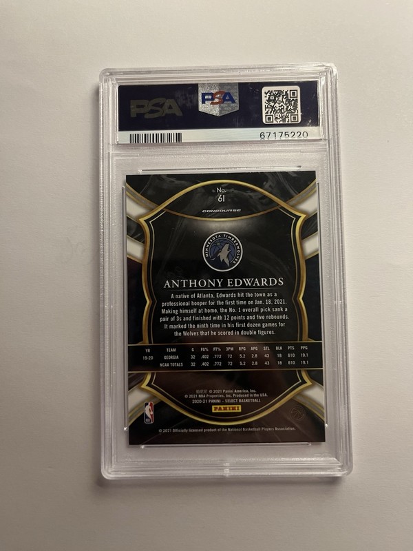 2020-21 Panini Select Anthony Edwards Retail Blue ROOKIE - PSA 10 GEM MINT B2 view 2