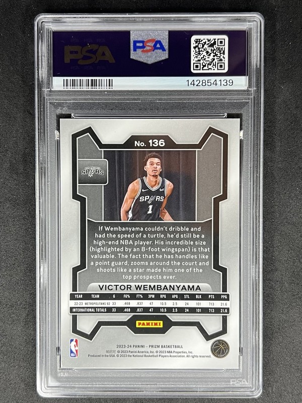 Panini Prizm Victor Wembanyama Rookie Base #136 Spurs 2023-24 PSA 9 view 2