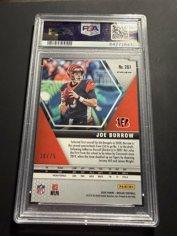 PSA 10 2020 Panini Mosaic Joe Burrow No Huddle Blue Mosaic  /75 Rookie Card RC view 2