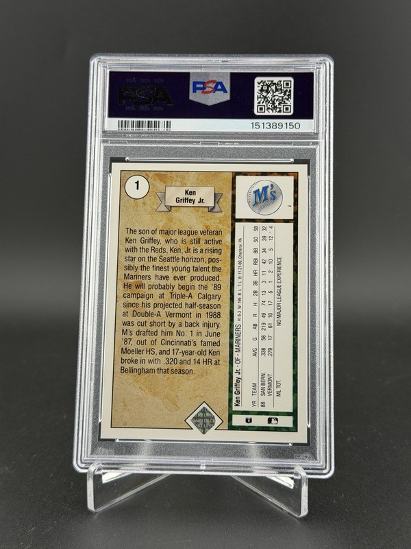 1989 Upper Deck Ken Griffey Jr Star Rookie RC #1 PSA 8 Seattle Mariners view 2
