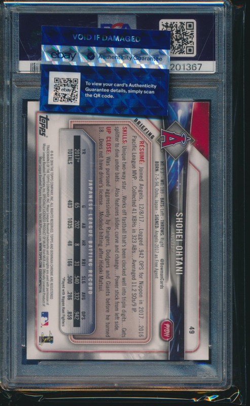 PSA 10 SHOHEI OHTANI/OTANI 2018 BOWMAN #49 LA ANGELS Rookie Card RC GEM MINT view 2