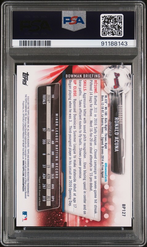 PSA 10 RONALD ACUNA JR. 1st 2017 Bowman Paper Braves Rookie Card RC GEM MINT view 2