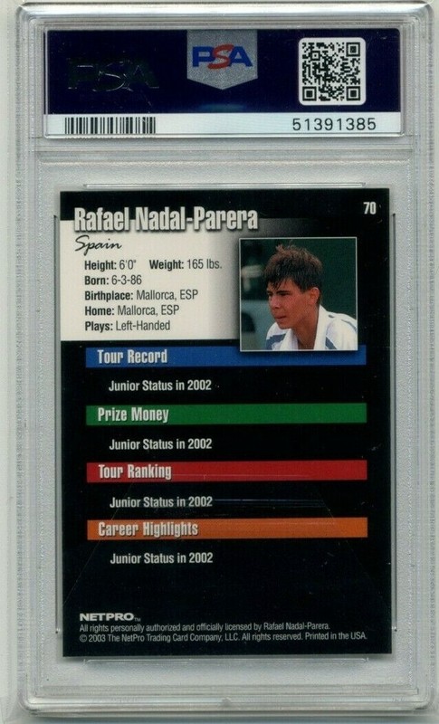 2003 Netpro #70 Rafael Nadal RC PSA 9 - 21 Grand Slam Championships view 2
