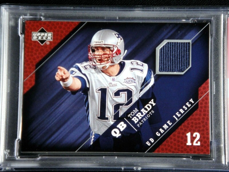 TOM BRADY 2005 UPPER DECK UD GAME WORN USED JERSEY PATCH PSA 7 PATRIOTS view 2