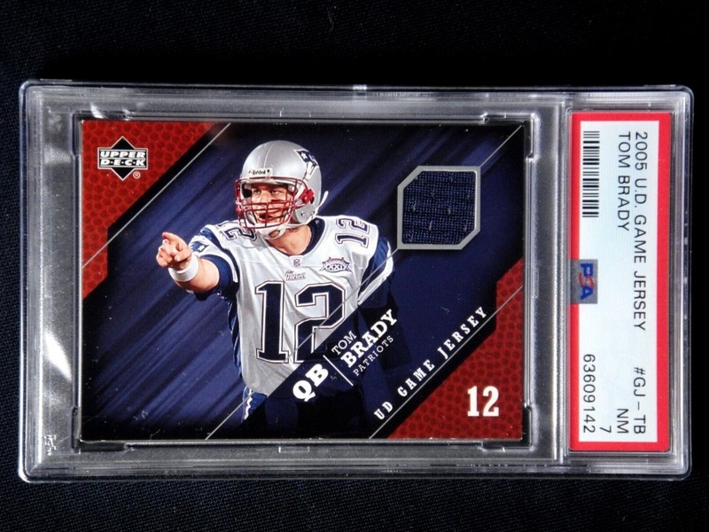 TOM BRADY 2005 UPPER DECK UD GAME WORN USED JERSEY PATCH PSA 7 PATRIOTS GOAT