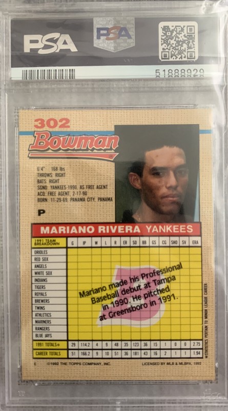 1992 BOWMAN MARIANO RIVERA PSA 9 view 2