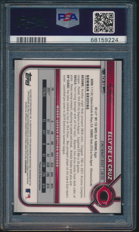 PSA 10 ELLY DE LA CRUZ 1st 2022 Bowman Chrome SAPPHIRE Edition REDS RC GEM MINT view 2