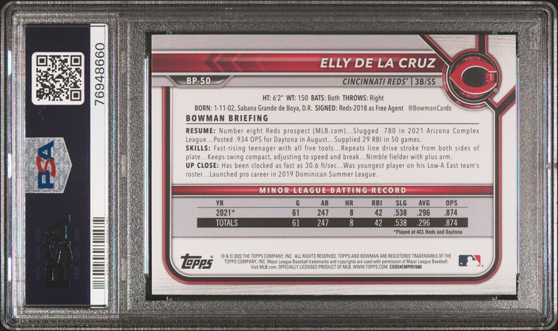 PSA 10 ELLY DE LA CRUZ 1st 2022 Bowman Paper Prospect Rookie Card RC GEM MINT view 2