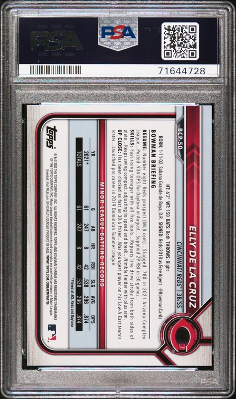 PSA 10 ELLY DE LA CRUZ 1st 2022 Bowman Chrome Prospects Rookie Card RC GEM MINT view 2
