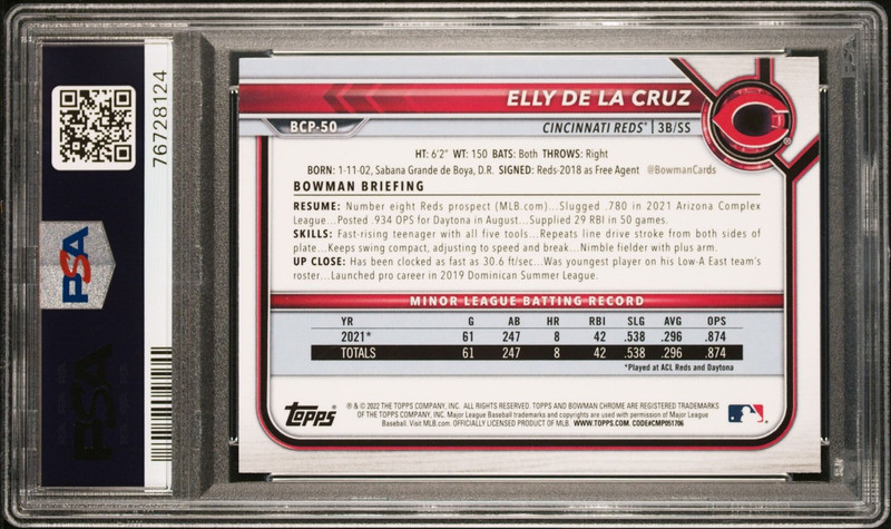 PSA 10 ELLY DE LA CRUZ 1st 2022 Bowman Chrome Prospects Rookie Card RC GEM MINT view 2