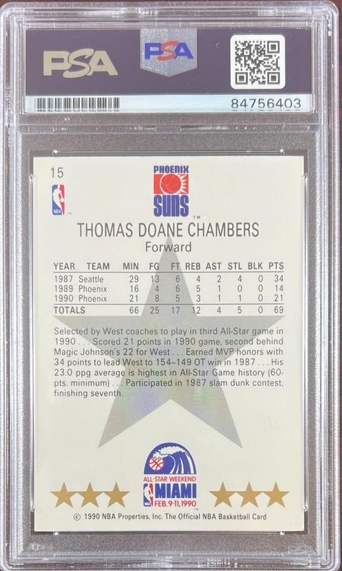 Tom Chambers auto 1990 NBA Hoops #15 card Phoenix Suns PSA Encapsulated view 2